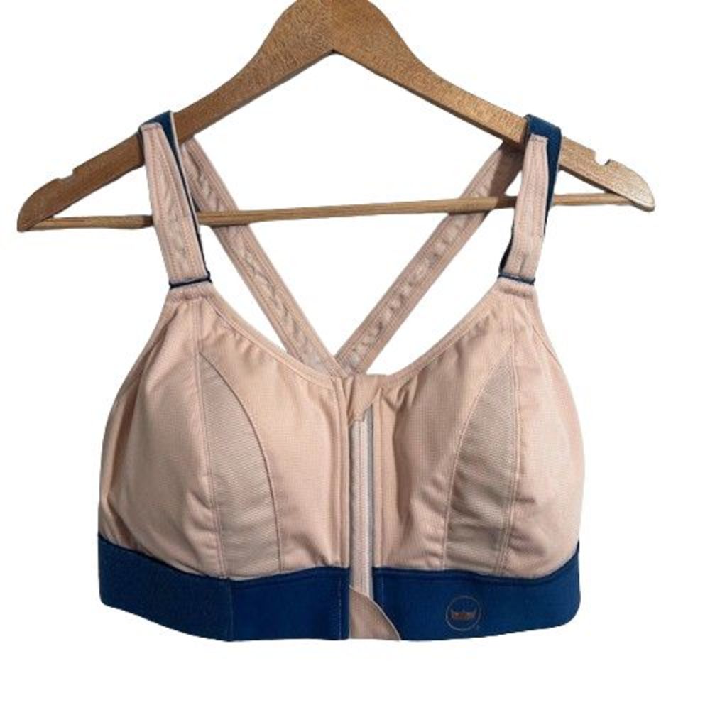 Shefit High Impact Sports Bra 1Luxe XL Pink Blue Zip Front Activewear